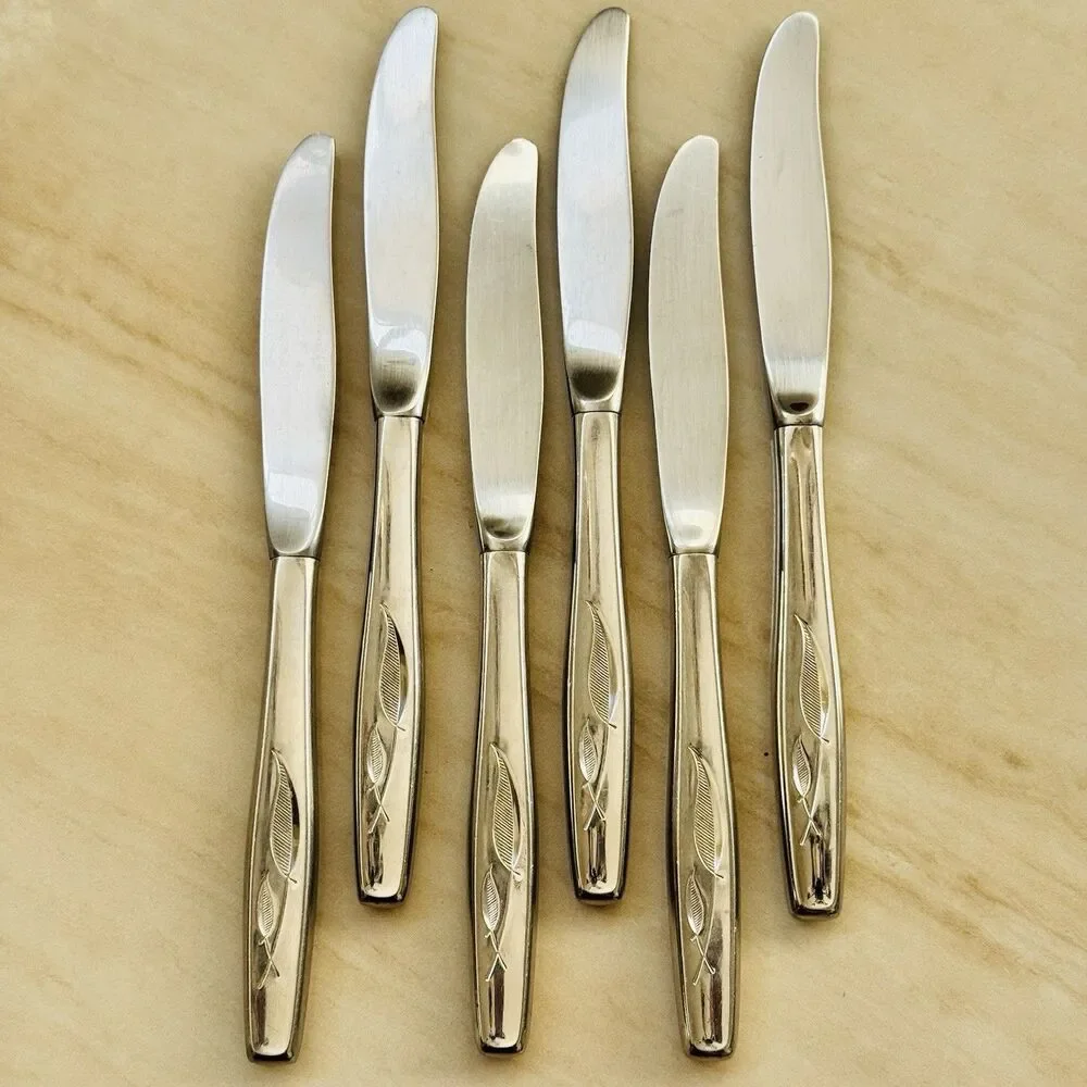 6pc INTERNATIONAL Whispering Leaves-Autumn Leaf Stainless Dinner Knives 8 1/4”